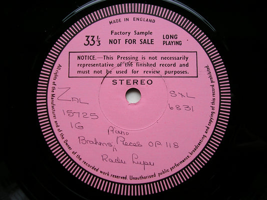 BRAHMS: PIANO PIECES Op. 118 & 119 / RHAPSODY Op. 79 No. 2       RADU LUPU   test pressing     SXL 6831