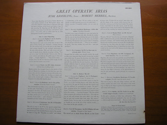 OPERA ARIAS: LEONCAVALLO / PUCCINI / MEYERBEER / BIZET / GOUNOD / VERDI / MASCAGNI     BJOERLING / MERRILL      LM 1841