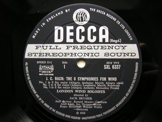 SXL 6337  BACH JC: SIX SYMPHONIES FOR WIND       LONDON WIND SOLOISTS / BRYMER   ED2