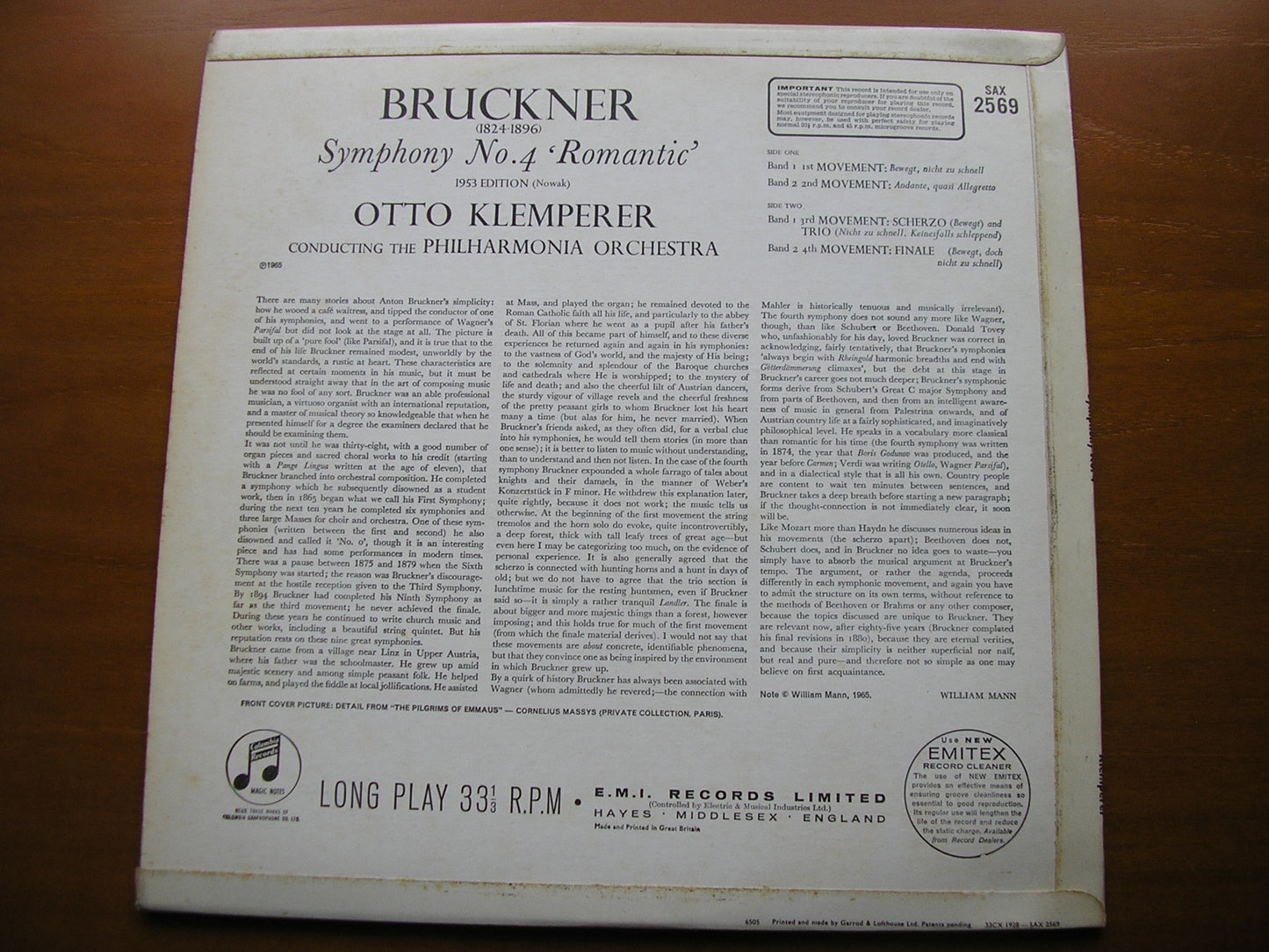 BRUCKNER: SYMPHONY No. 4 'Romantic'      KLEMPERER / PHILHARMONIA      SAX 2569