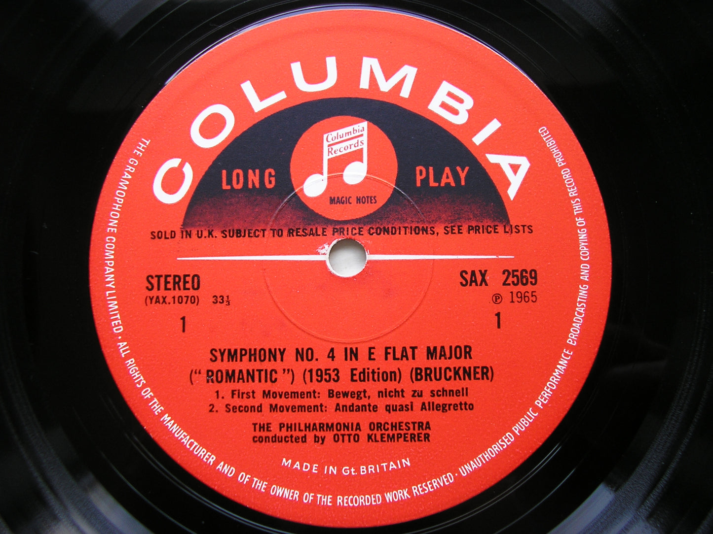 BRUCKNER: SYMPHONY No. 4 'Romantic'      KLEMPERER / PHILHARMONIA      SAX 2569