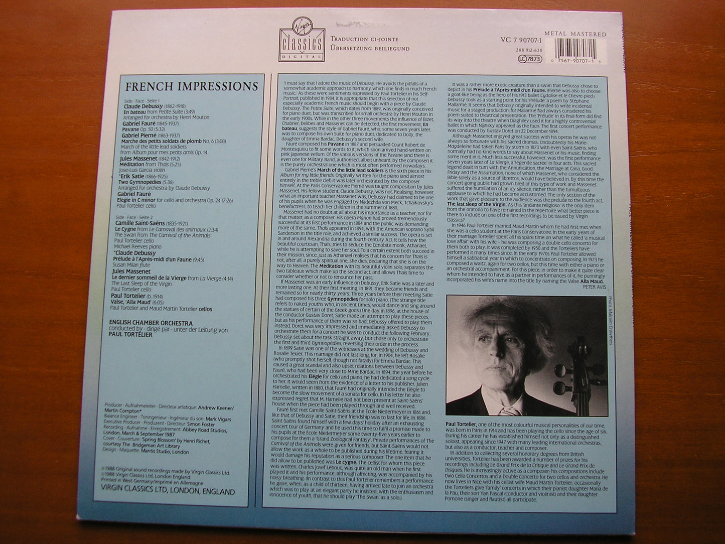 FRENCH IMPRESSIONS: DEBUSSY / SATIE / FAURE / PIERNE / MASSENET / SAINT-SAENS      ENGLISH CHAMBER ORCHESTRA / TORTELIER    VC 7 90707