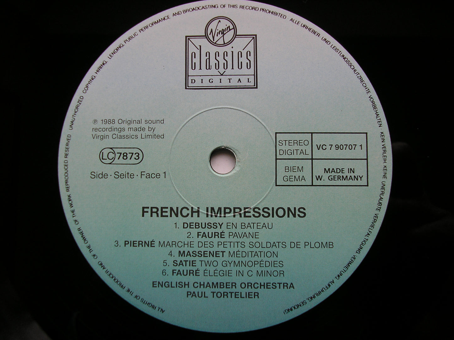 FRENCH IMPRESSIONS: DEBUSSY / SATIE / FAURE / PIERNE / MASSENET / SAINT-SAENS      ENGLISH CHAMBER ORCHESTRA / TORTELIER    VC 7 90707
