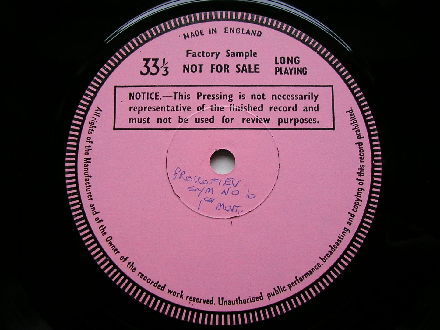 PROKOFIEV: SYMPHONY  No. 6       WELLER / LONDON PHILHARMONIC     test pressing     SXL 6777