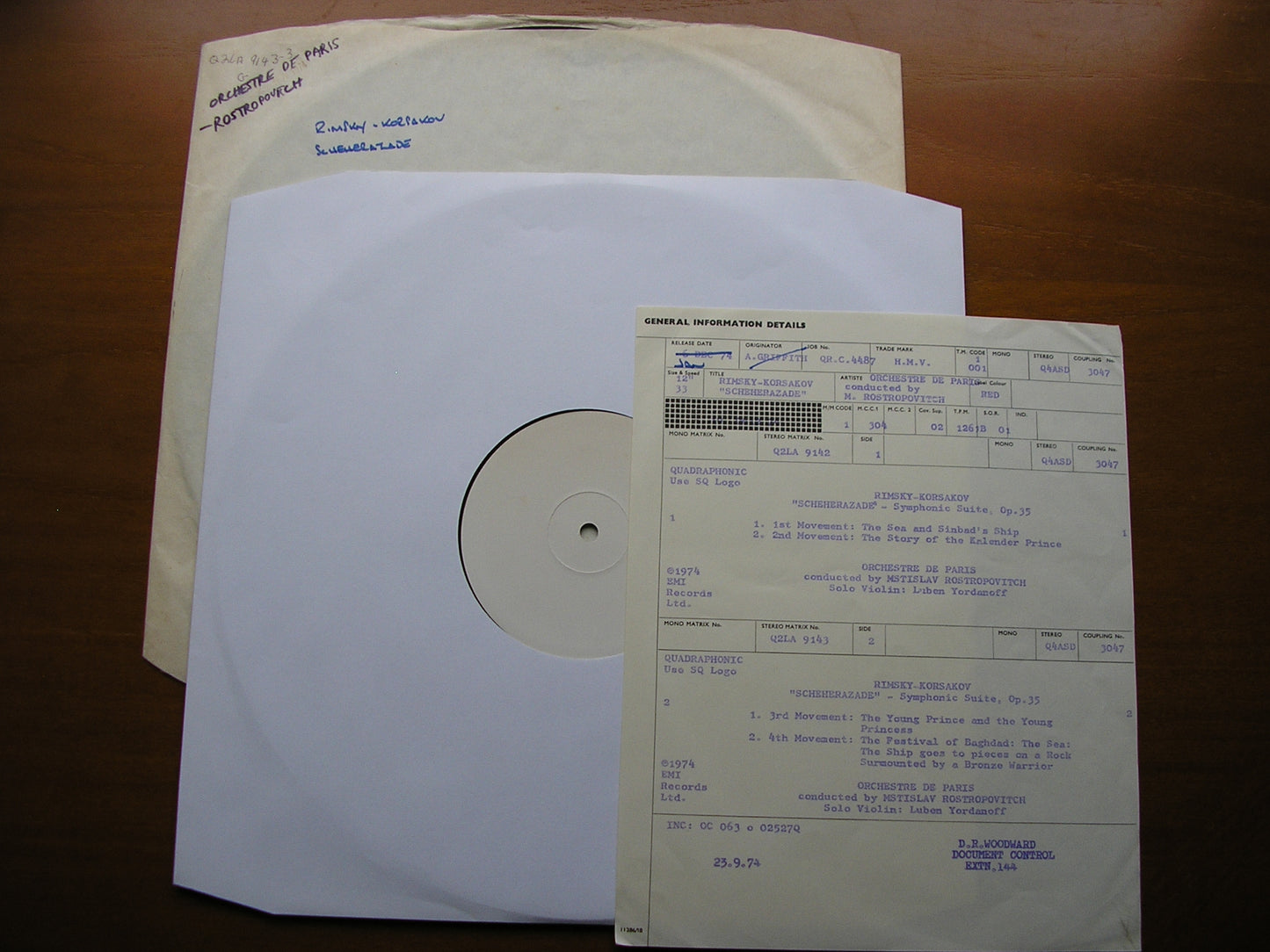 RIMSKY-KORSAKOV: SCHEHERAZADE      ROSTROPOVICH / ORCHESTRA DE PARIS     test pressing    Q4ASD 3047