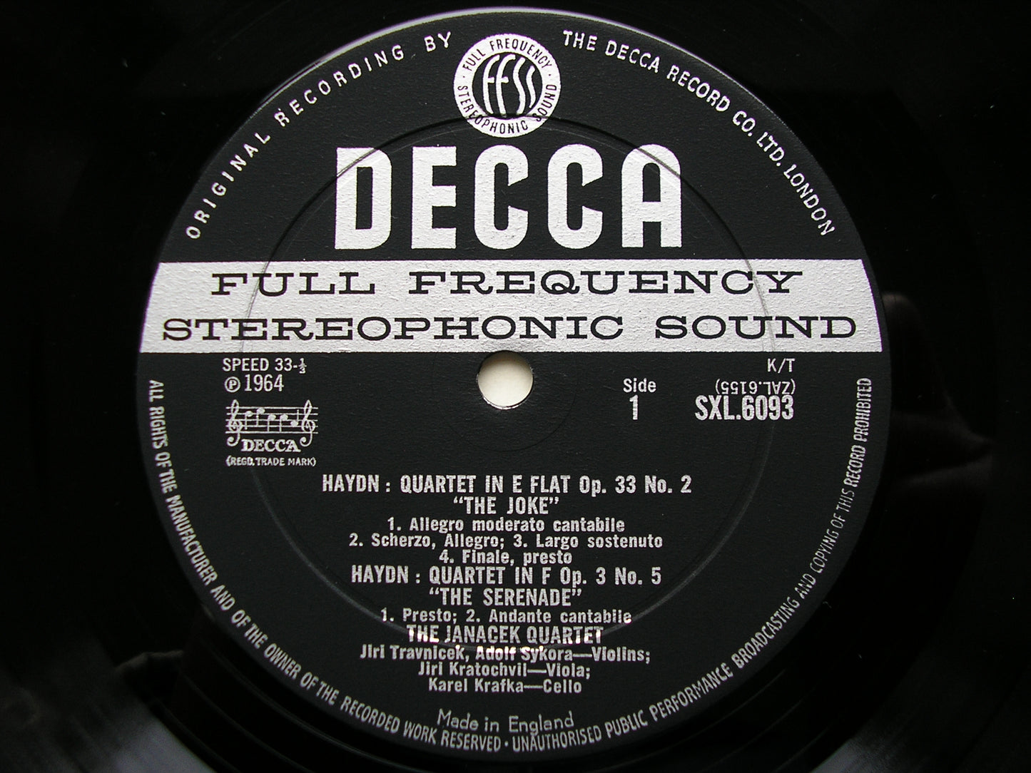 SXL 6093  HAYDN: THREE STRING QUARTETS       JANACEK QUARTET      ED1