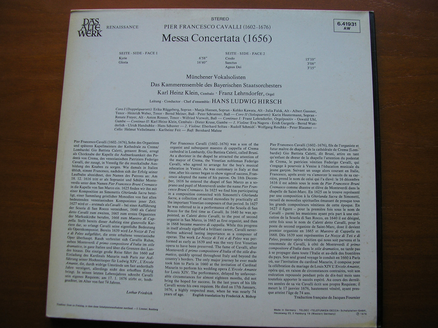 CAVALLI: MISSA CONCERTATA    BAVARIAN CHAMBER ENSEMBLE / HIRSCH     6.41931