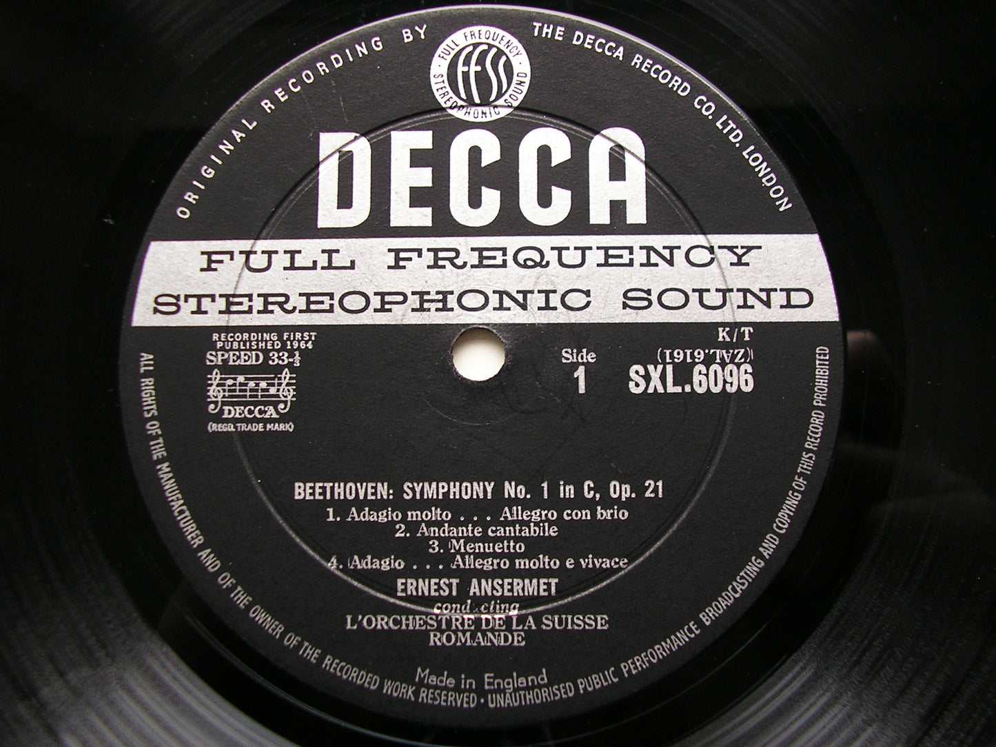 SXL 6096  BEETHOVEN: SYMPHONIES Nos. 1 & 8      ANSERMET / SUISSE ROMANDE     ED1