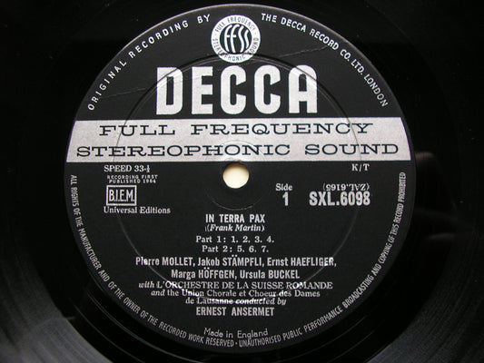 SXL 6098  MARTIN: IN TERRA PAX      SOLOISTS / SUISSE ROMANDE / ANSERMET      ED1