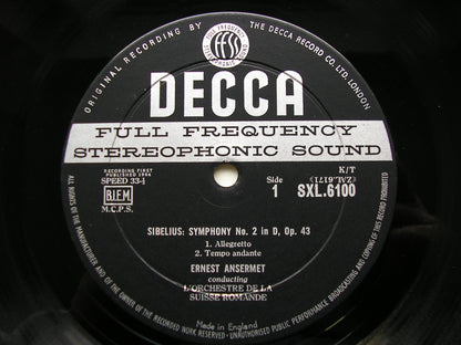 SXL 6100  SIBELIUS: SYMPHONY No. 2      ANSERMET / SUISSE ROMANDE     ED1