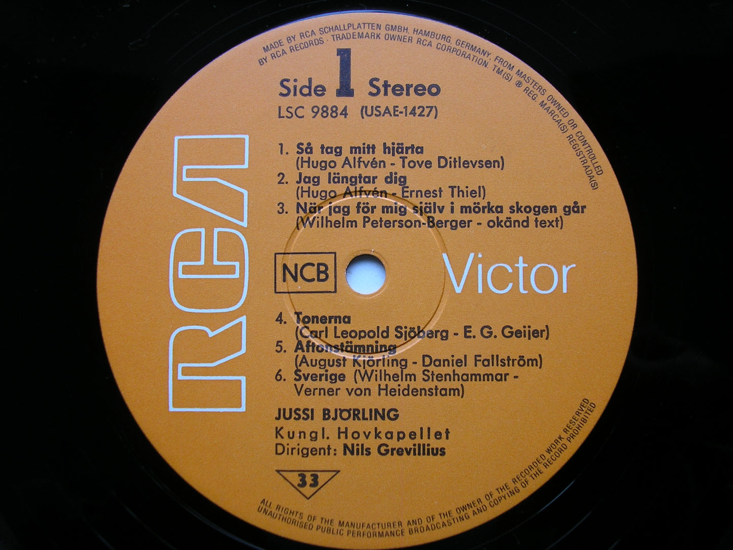 SWEDISH & SCANDINAVIAN SONGS        JUSSI BJORLING / SWEDISH ROYAL OPERA ORCHESTRA / GERVILLIUS      LSC 9884