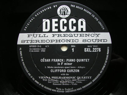 FRANCK: PIANO QUINTET in F       CURZON / VIENNA PHILHARMONIC QUARTET      SXL 2278