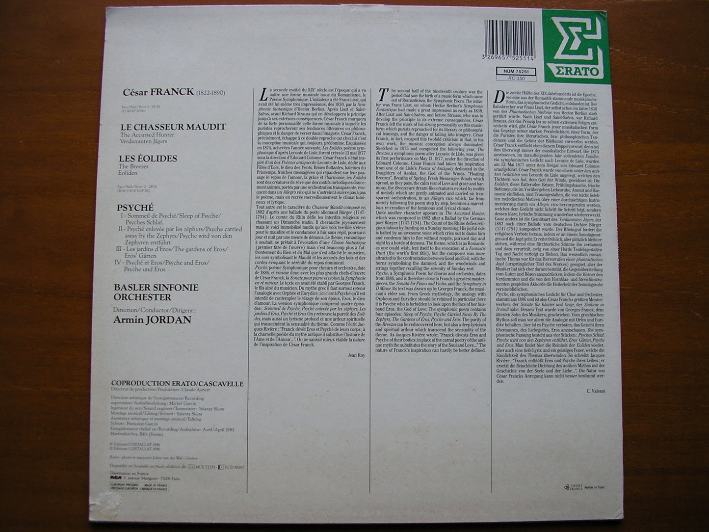 FRANCK: LE CHASSEUR MAUDIT / LES EOLIDES / PSYCHE        JORDAN / BASLE SYMPHONY     NUM 75251