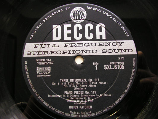 SXL 6105  BRAHMS: COMPLETE PIANO WORKS  Volume 1       JULIUS KATCHEN     ED1