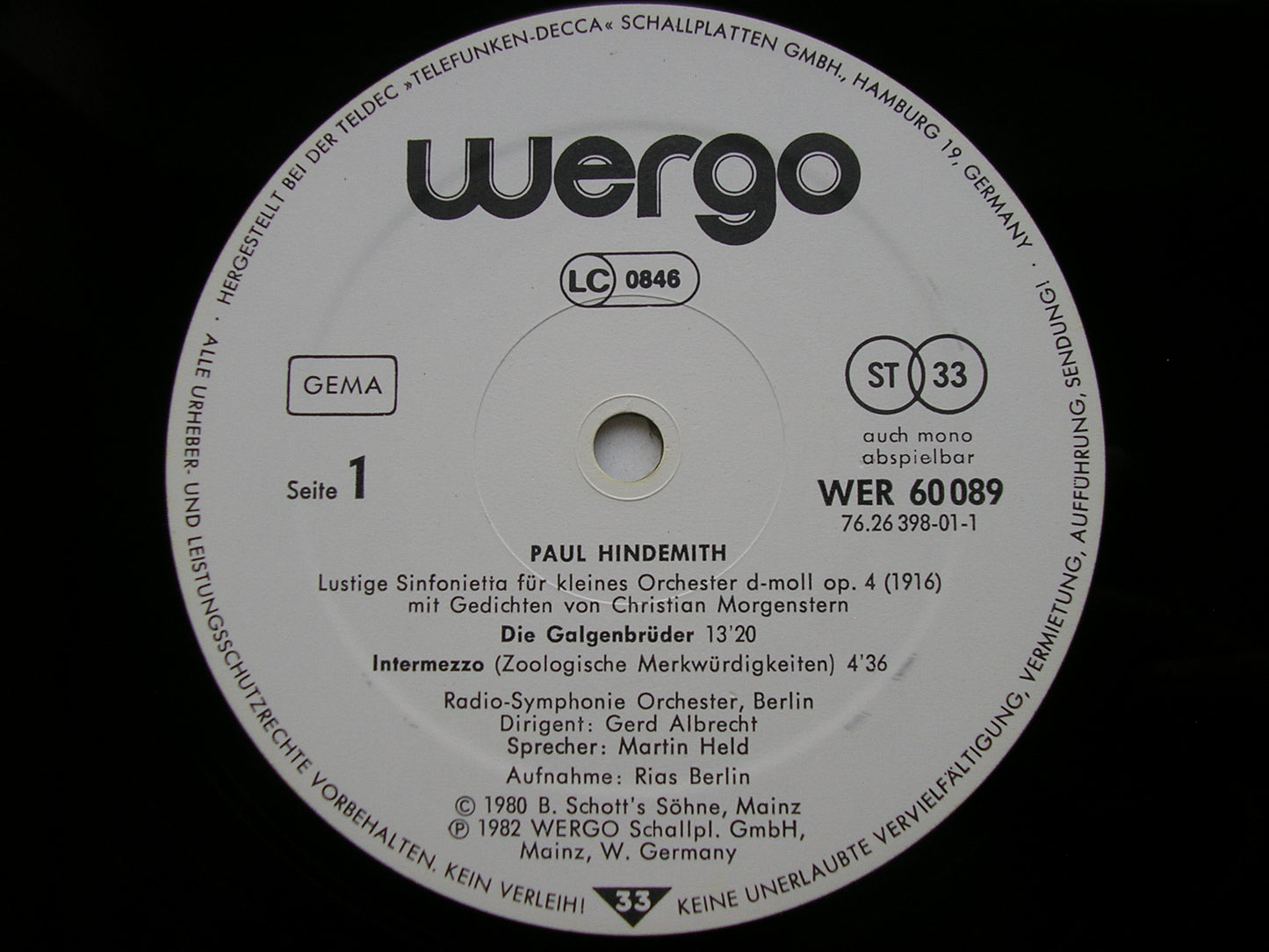 HINDEMITH: LUSTIGE SINFONIETTA         BERLIN RADIO SYMPHONY / GERD ALBRECHT        WER 60089