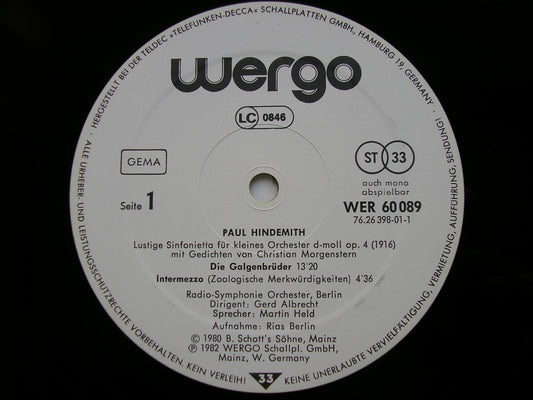 HINDEMITH: LUSTIGE SINFONIETTA         BERLIN RADIO SYMPHONY / GERD ALBRECHT        WER 60089