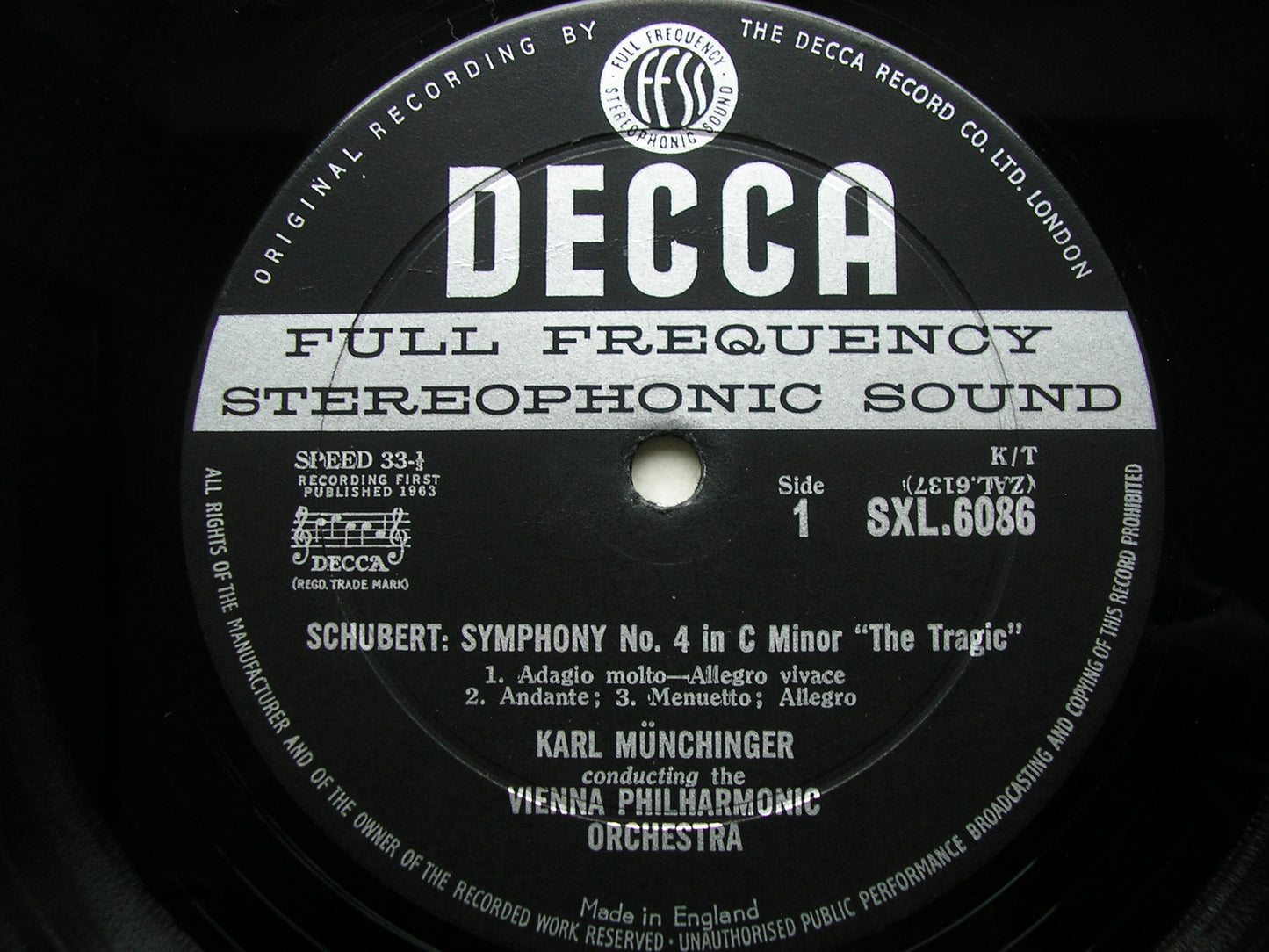 SCHUBERT: SYMPHONIES Nos. 4 & 5     MUNCHINGER / VIENNA PHILHARMONIC     SXL 6086