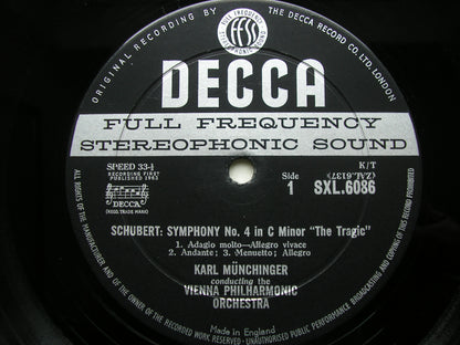 SCHUBERT: SYMPHONIES Nos. 4 & 5     MUNCHINGER / VIENNA PHILHARMONIC     SXL 6086