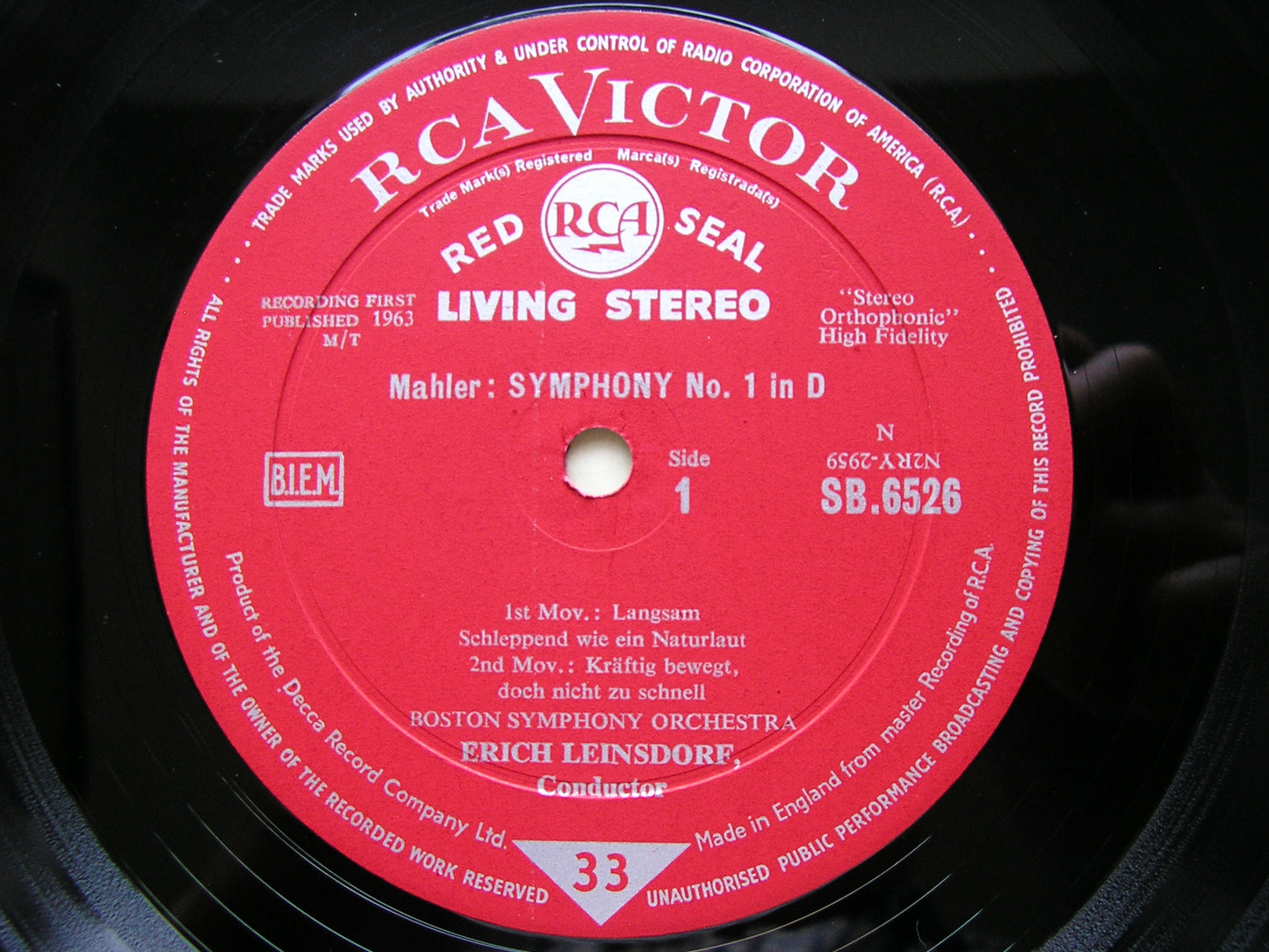 MAHLER: SYMPHONY No. 1      LEINSDORF / BOSTON SYMPHONY      SB 6526