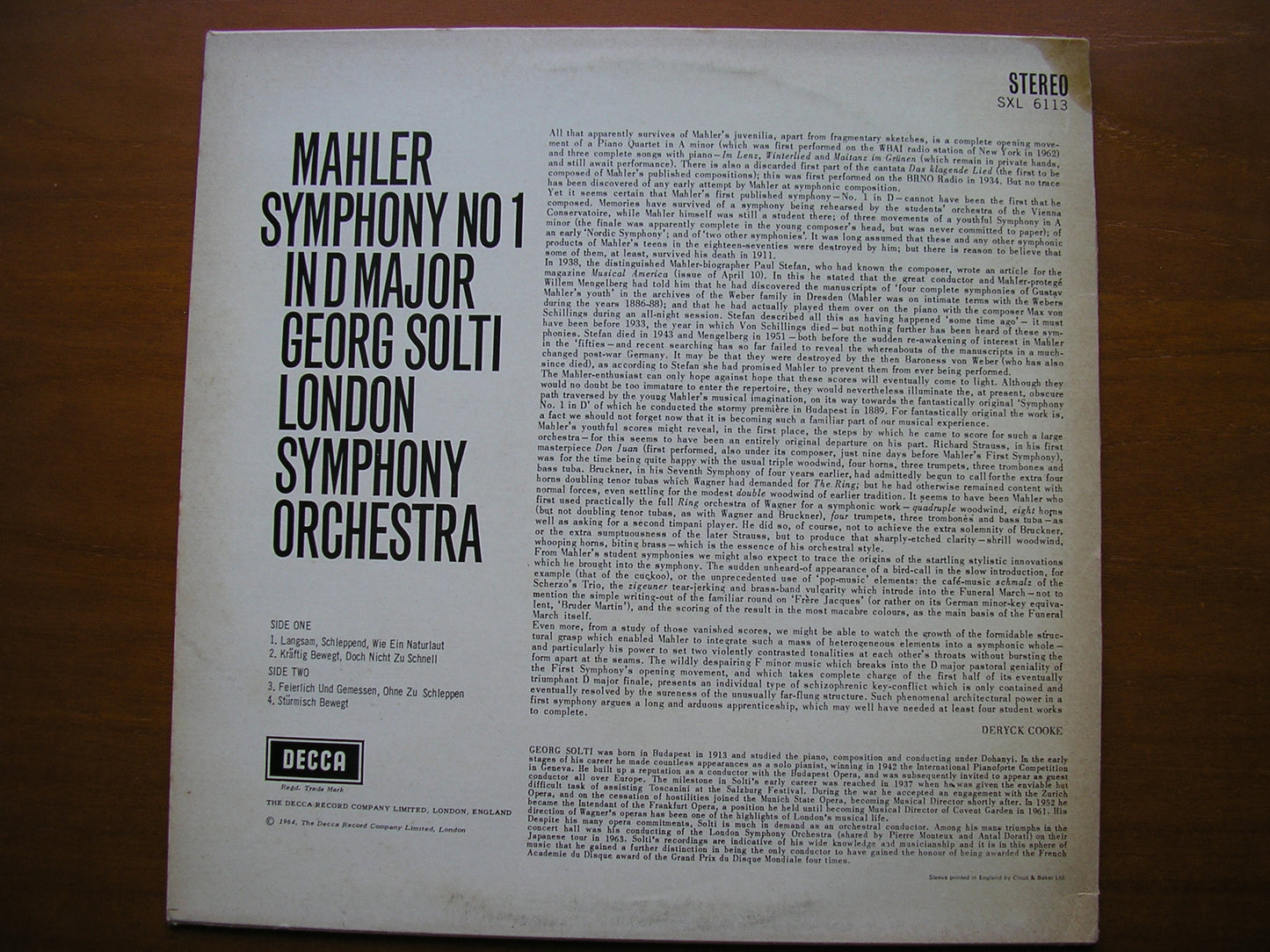 MAHLER: SYMPHONY No. 1      SOLTI / LONDON SYMPHONY    SXL 6113