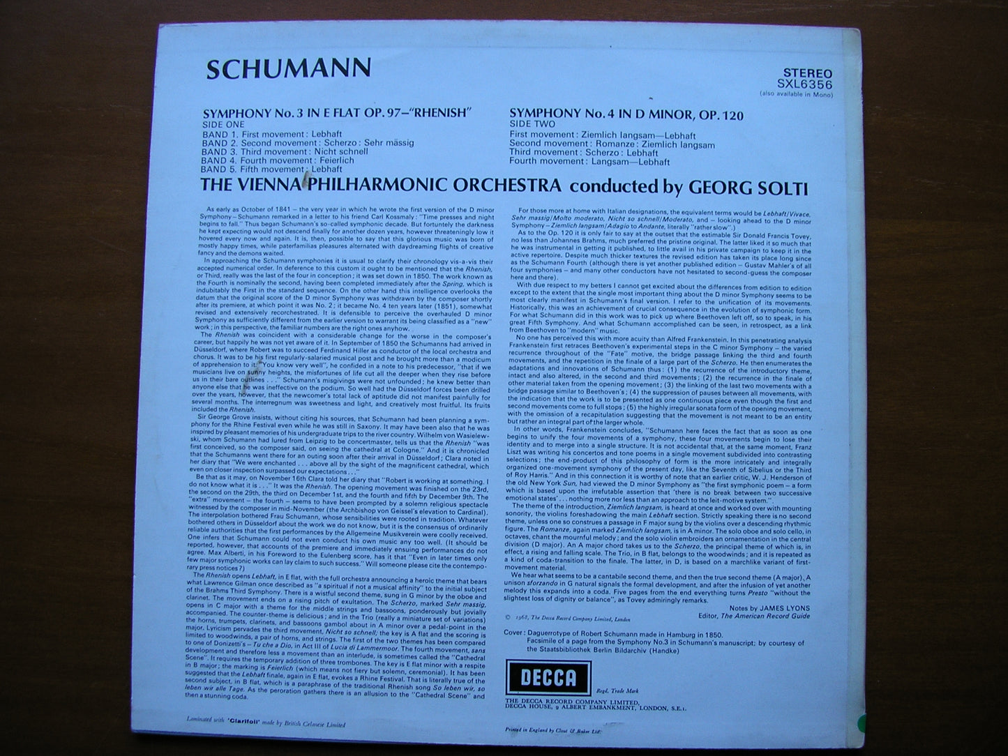 SXL 6356  SCHUMANN: SYMPHONIES Nos. 3 & 4     SOLTI / VIENNA PHILHARMONIC    ED2
