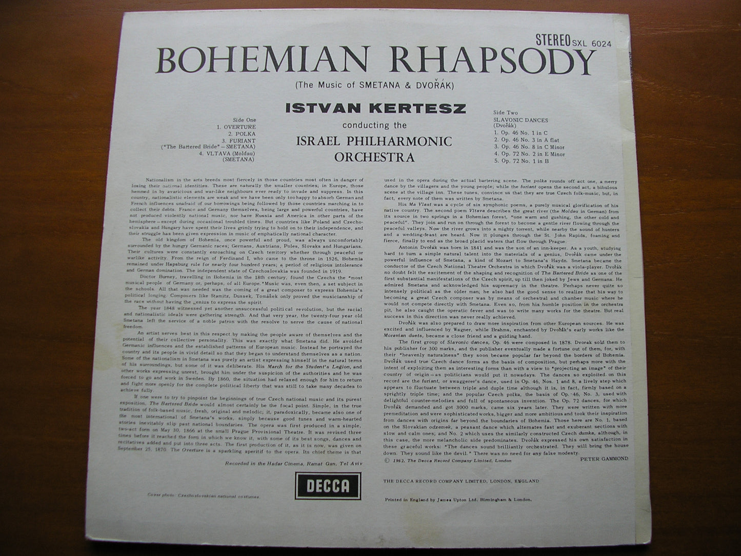 BOHEMIAN RHAPSODY: MUSIC OF SMETANA & DVORAK    KERTESZ / ISRAEL PHILHARMONIC      SXL 6024