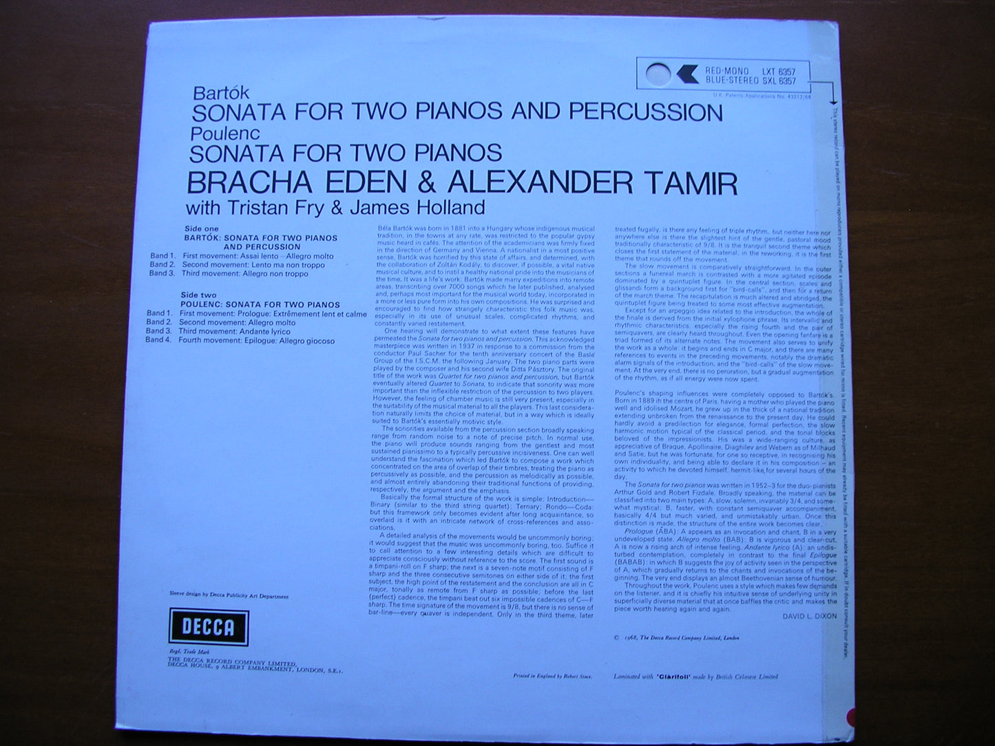 SXL 6357  BARTOK: SONATA FOR TWO PIANOS & PERCUSSION / POULENC: SONATA     EDEN &  TAMIR     ED3