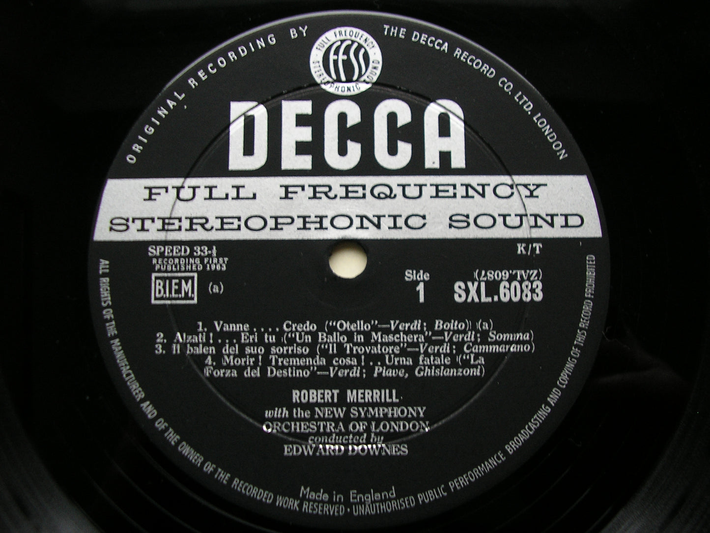 SXL 6083  ROBERT MERRILL SINGS OPERA ARIAS: VERDI / LEONCAVALLO / GIORDANO      NEW SYMPHONY ORCHESTRA / DOWNES      ED1