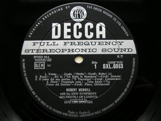 SXL 6083  ROBERT MERRILL SINGS OPERA ARIAS: VERDI / LEONCAVALLO / GIORDANO      NEW SYMPHONY ORCHESTRA / DOWNES      ED1