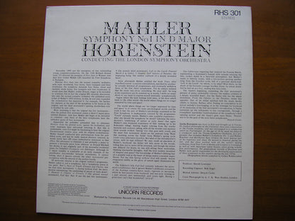 MAHLER: SYMPHONY No. 1       HORENSTEIN / LONDON SYMPHONY     RHS 301
