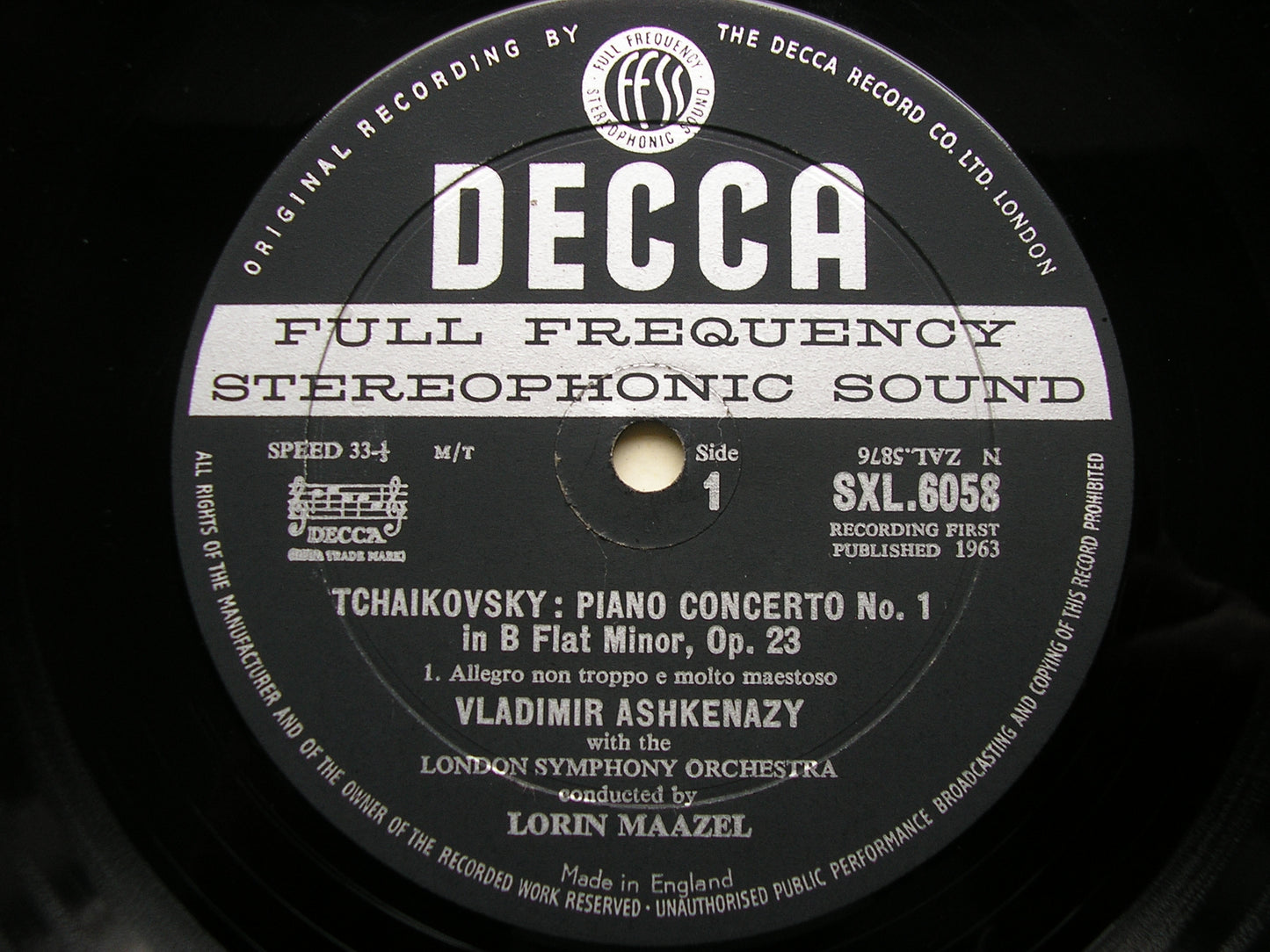 TCHAIKOVSKY: PIANO CONCERTO No. 1     ASHKENAZY / LONDON SYMPHONY / MAAZEL     SXL 6058