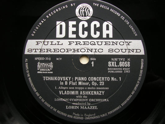 TCHAIKOVSKY: PIANO CONCERTO No. 1     ASHKENAZY / LONDON SYMPHONY / MAAZEL     SXL 6058