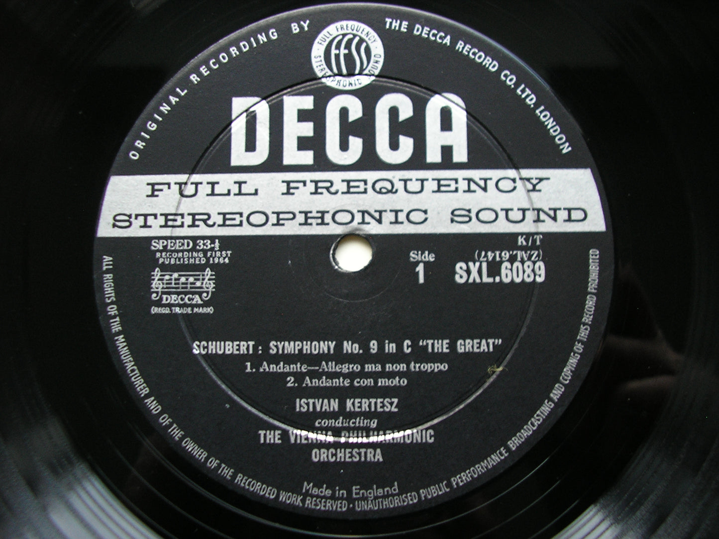 SXL 6089  SCHUBERT: GREAT C MAJOR SYMPHONY      KERTESZ / VIENNA PHILHARMONIC       ED1      ED1