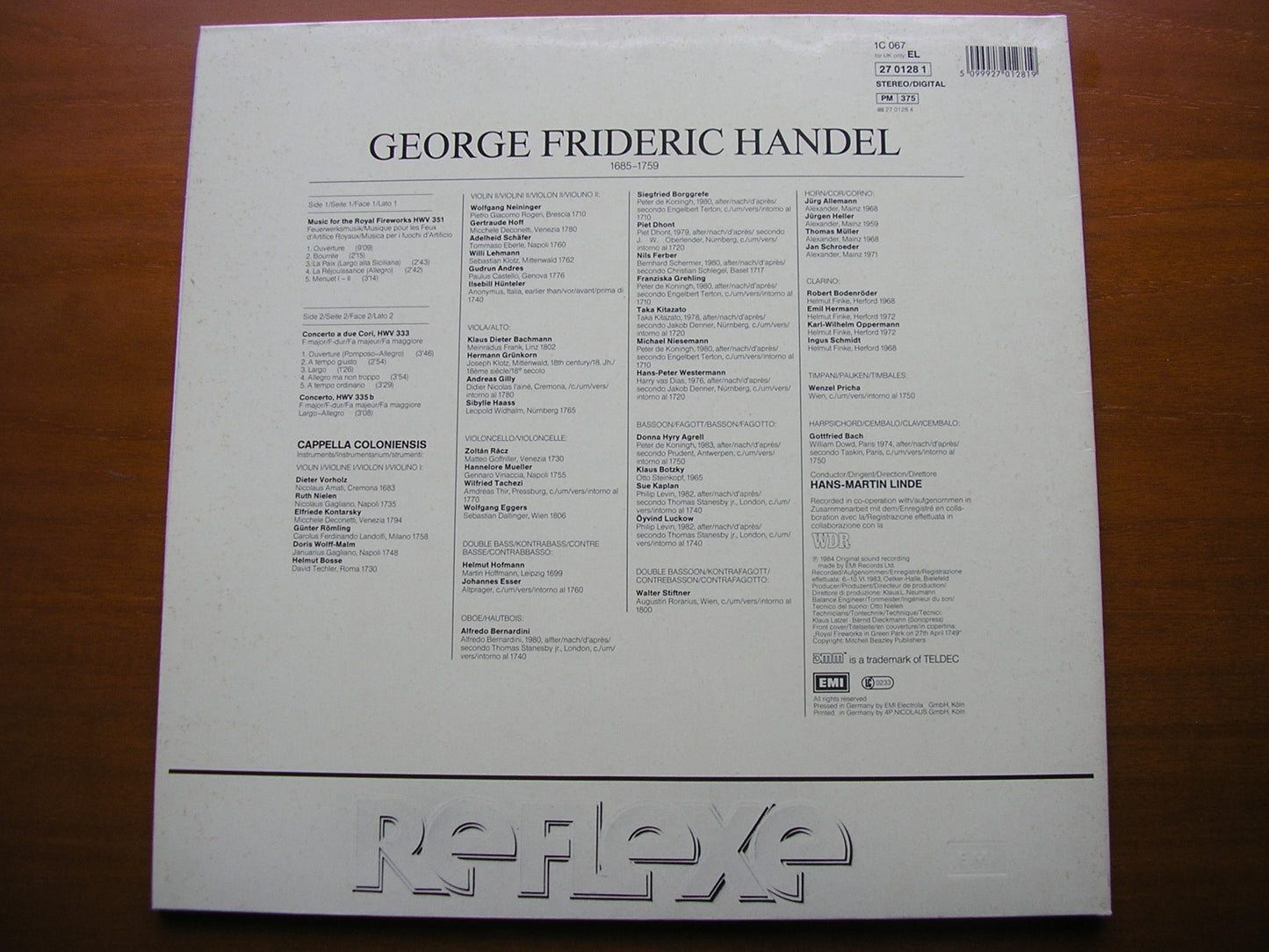 HANDEL: MUSIC FOR THE ROYAL FIREWORKS / CONCERTO 'a due cori' / CONCERTO in F     LINDE / CAPPELLA COLONIENSIS    27 0128