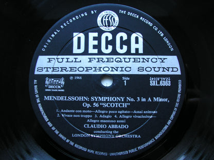 SXL 6363  MENDELSSOHN: SYMPHONIES Nos. 3 & 4       ABBADO / LONDON SYMPHONY    ED1