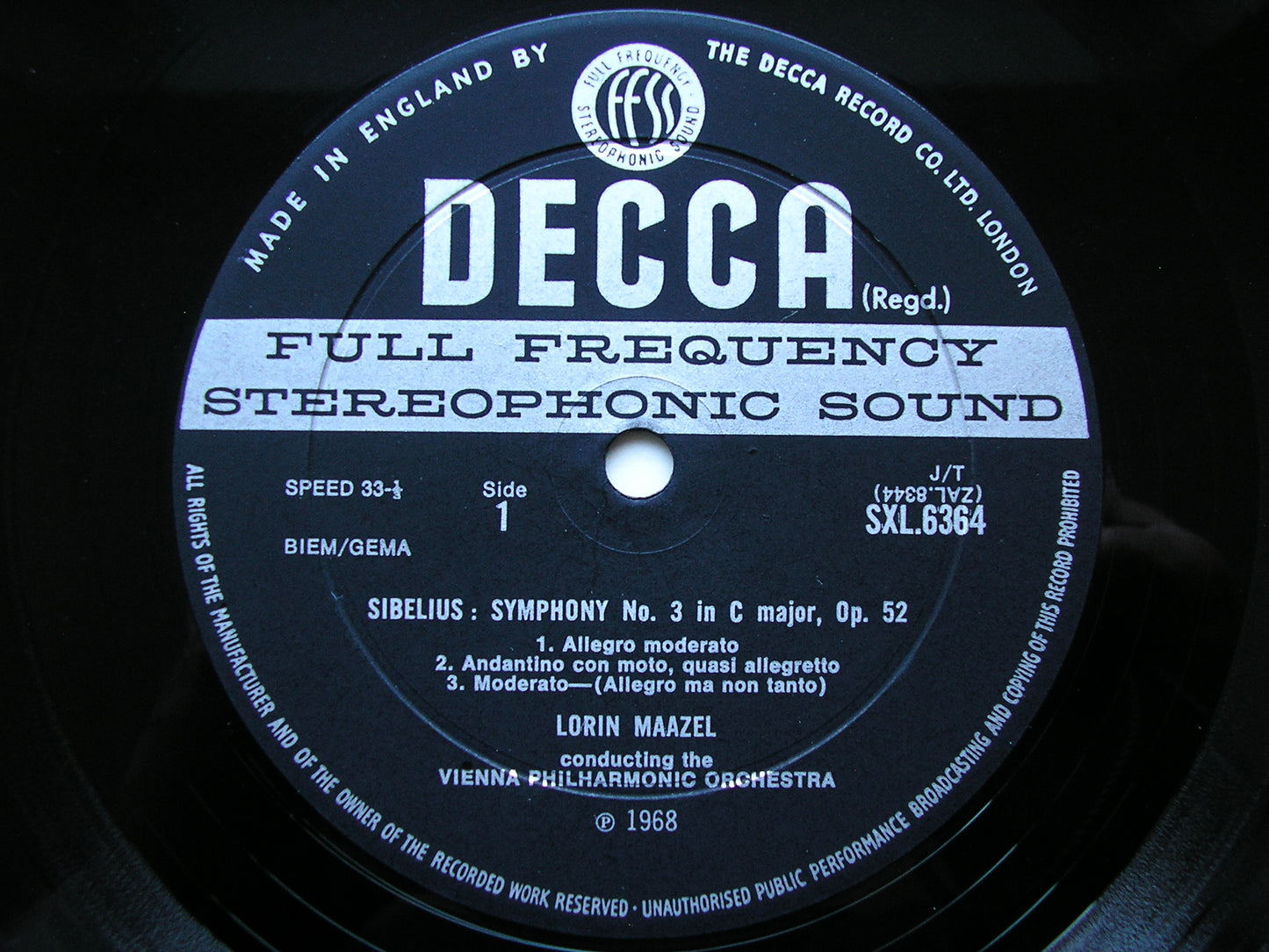 SXL 6364  SIBELIUS: SYMPHONIES Nos. 3 & 6      MAAZEL / VIENNA PHILHARMONIC     ED2