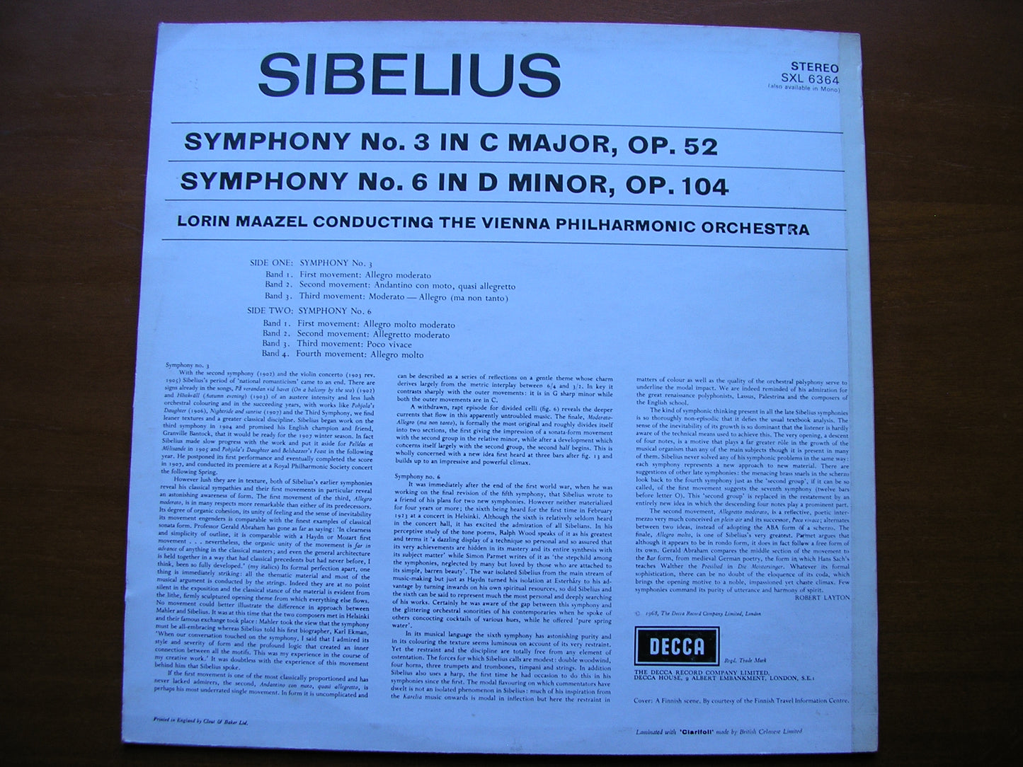 SXL 6364  SIBELIUS: SYMPHONIES Nos. 3 & 6      MAAZEL / VIENNA PHILHARMONIC     ED2