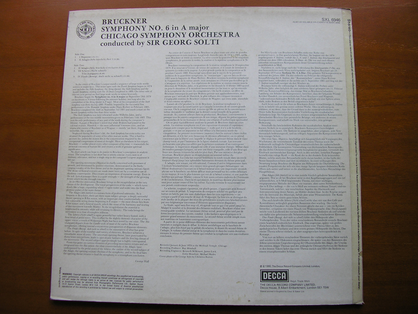 BRUCKNER: SYMPHONY NO. 6      SOLTI / CHICAGO SYMPHONY     SXL 6946