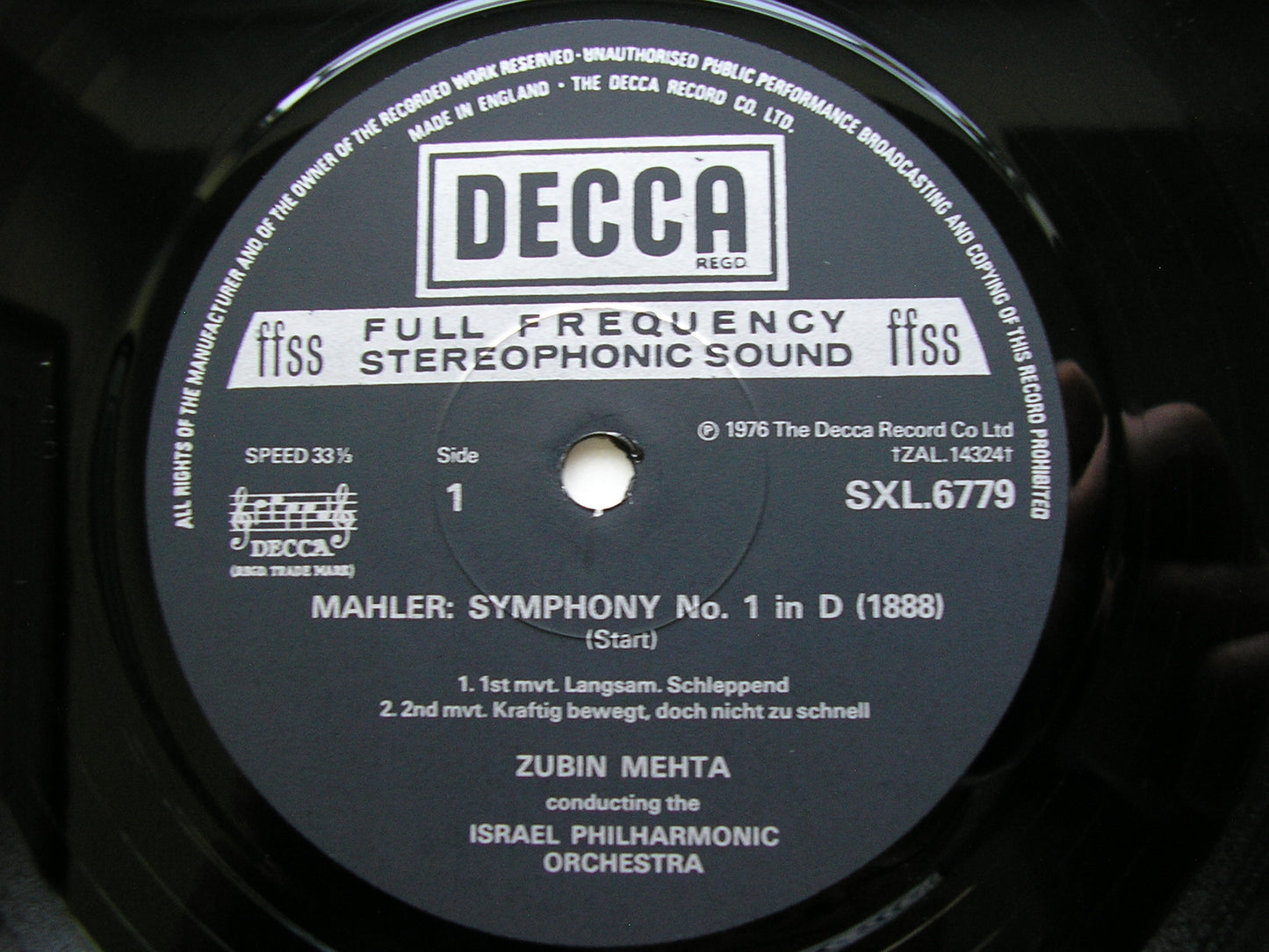 MAHLER: SYMPHONY No. 1      MEHTA / ISRAEL PHILHARMONIC      SXL 6779