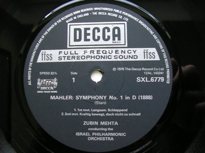MAHLER: SYMPHONY No. 1      MEHTA / ISRAEL PHILHARMONIC      SXL 6779
