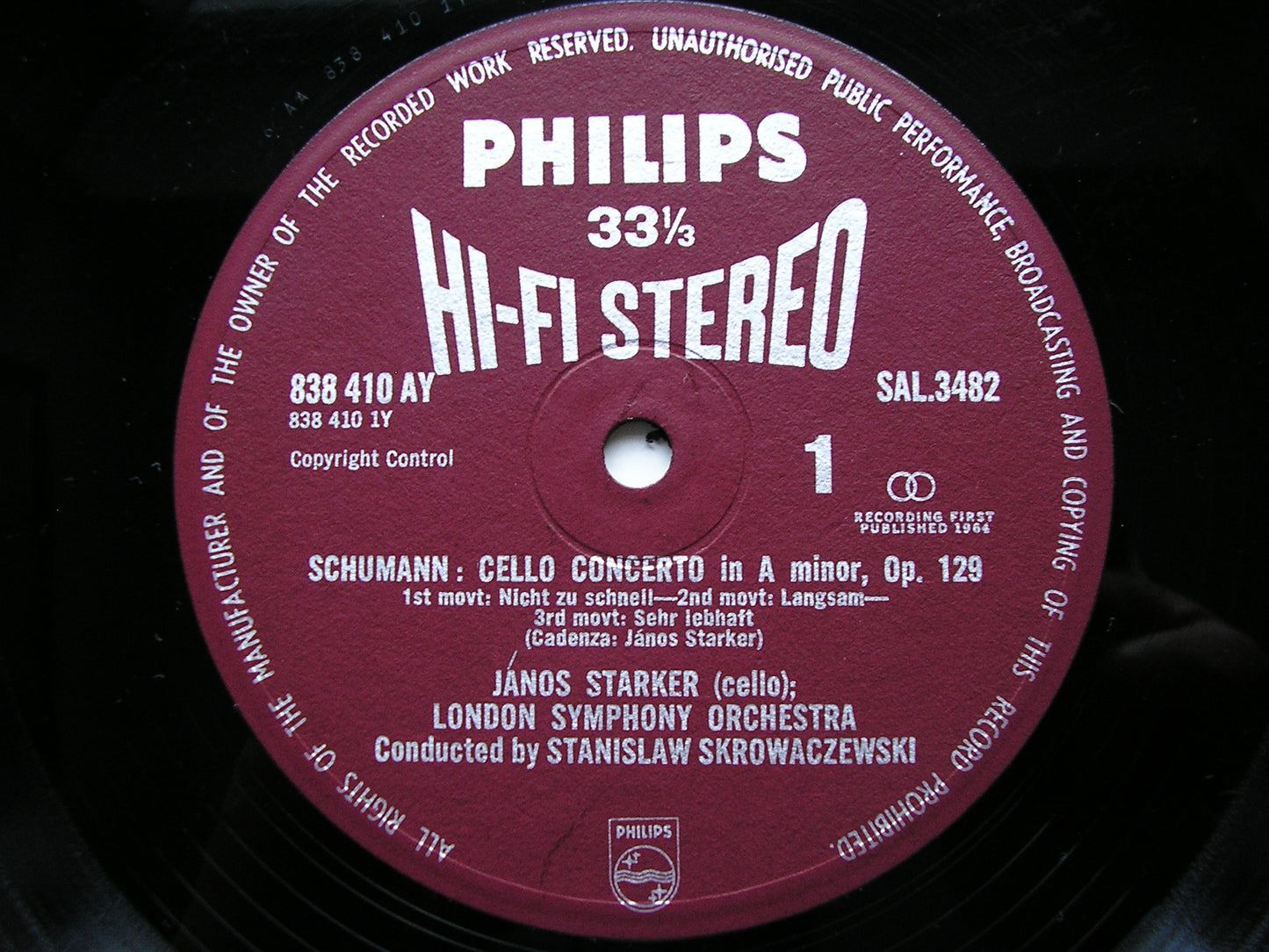 SCHUMANN: CELLO CONCERTO / LALO: CELLO CONCERTO    STARKER / LONDON SYMPHONY / SKROWACZEWSKI     SAL 3482