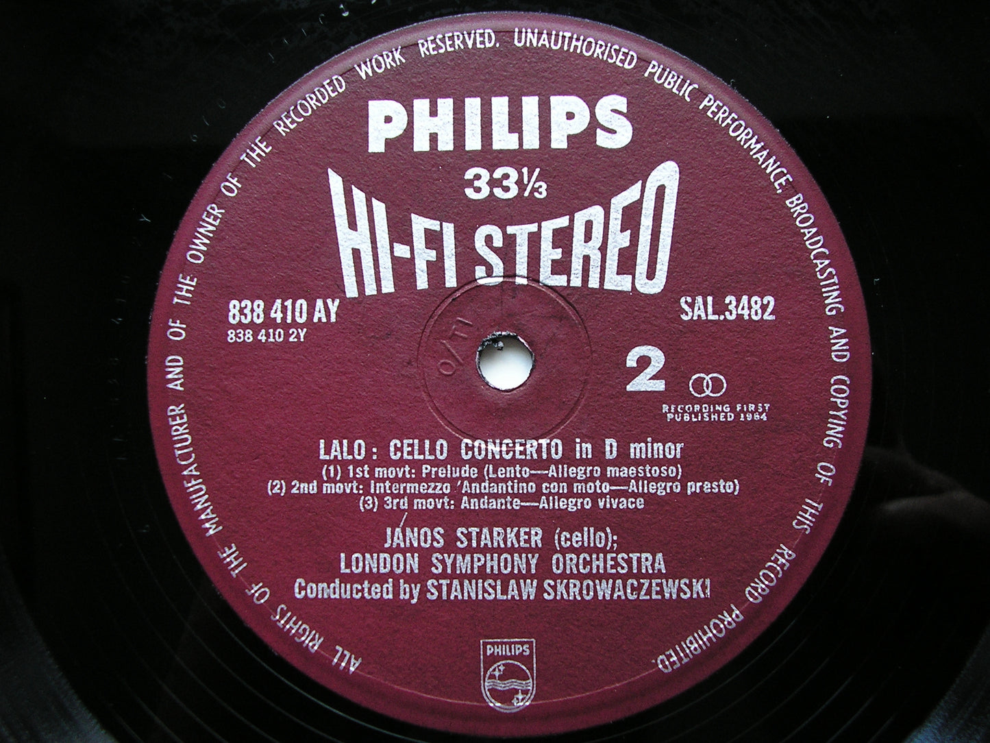 SCHUMANN: CELLO CONCERTO / LALO: CELLO CONCERTO    STARKER / LONDON SYMPHONY / SKROWACZEWSKI     SAL 3482
