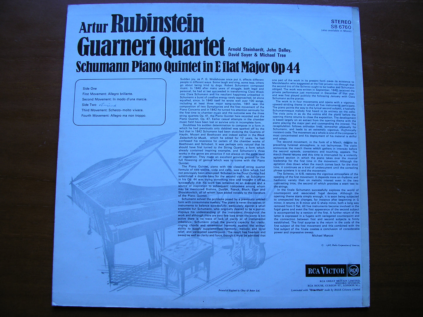 SCHUMANN: PIANO QUINTET    ARTUR RUBINSTEIN / GUARNERI QUARTET     SB 6760