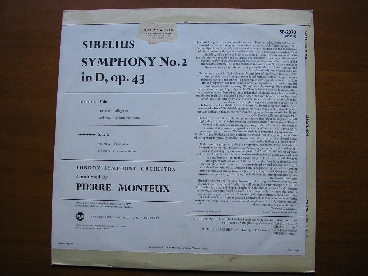 SIBELIUS: SYMPHONY No. 2      MONTEUX / LONDON SYMPHONY     SB 2070