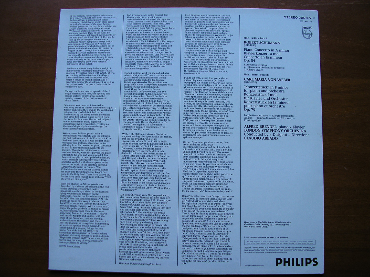 SCHUMANN: PIANO CONCERTO /WEBER: KONZERTSTUCK     BRENDEL / LONDON SYMPHONY / ABBADO     9500 677