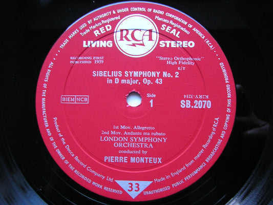 SIBELIUS: SYMPHONY No. 2      MONTEUX / LONDON SYMPHONY     SB 2070