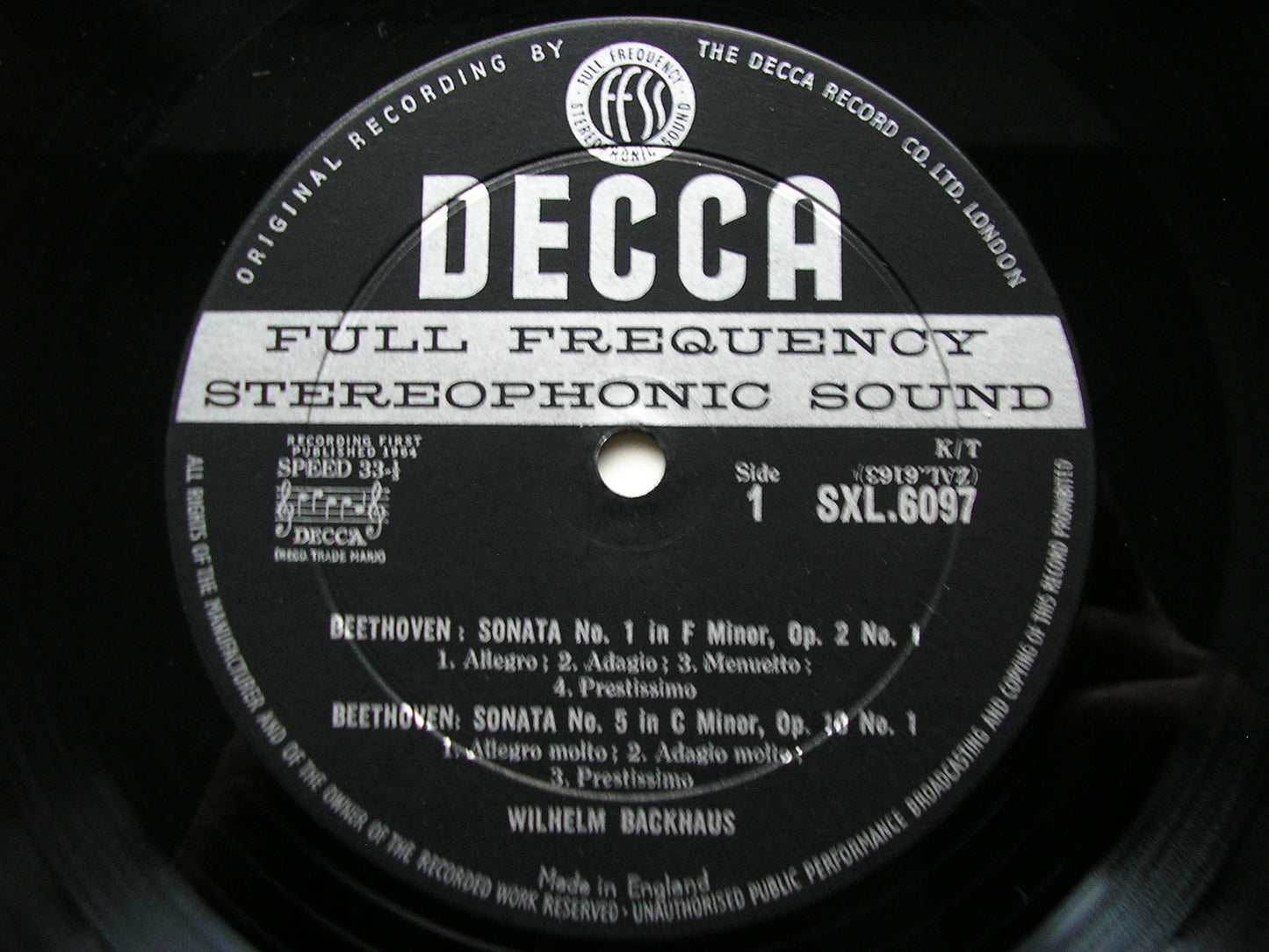 SXL 6097  BEETHOVEN: PIANO SONATAS Nos. 1 / 5 / 6 / 7   WILHELM BACKHAUS     ED1