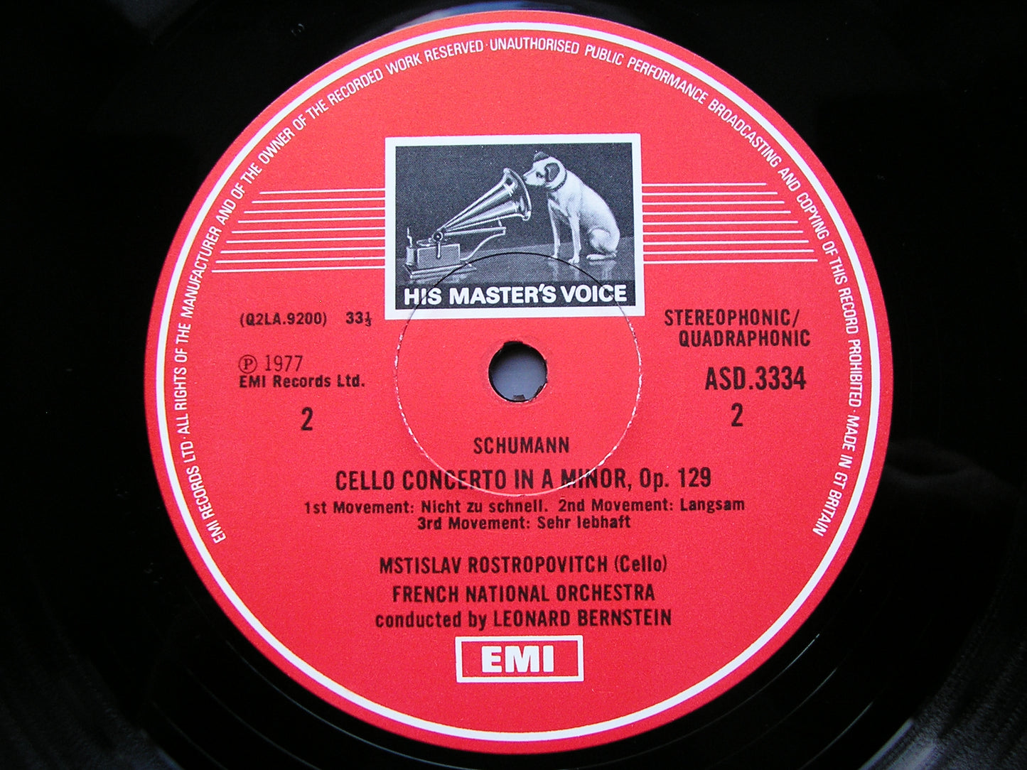 SCHUMANN: CELLO CONCERTO / BLOCH: SCHELOMO      ROSTROPOVICH / FRENCH NATIONAL ORCHESTRA / BERNSTEIN   ASD 3334