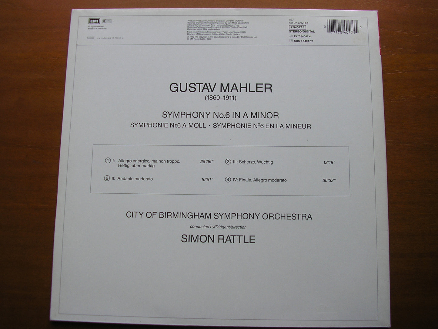 MAHLER: SYMPHONY No. 6    SIMON RATTLE / CITY OF BIRMINGHAM SYMPHONY  7 54047