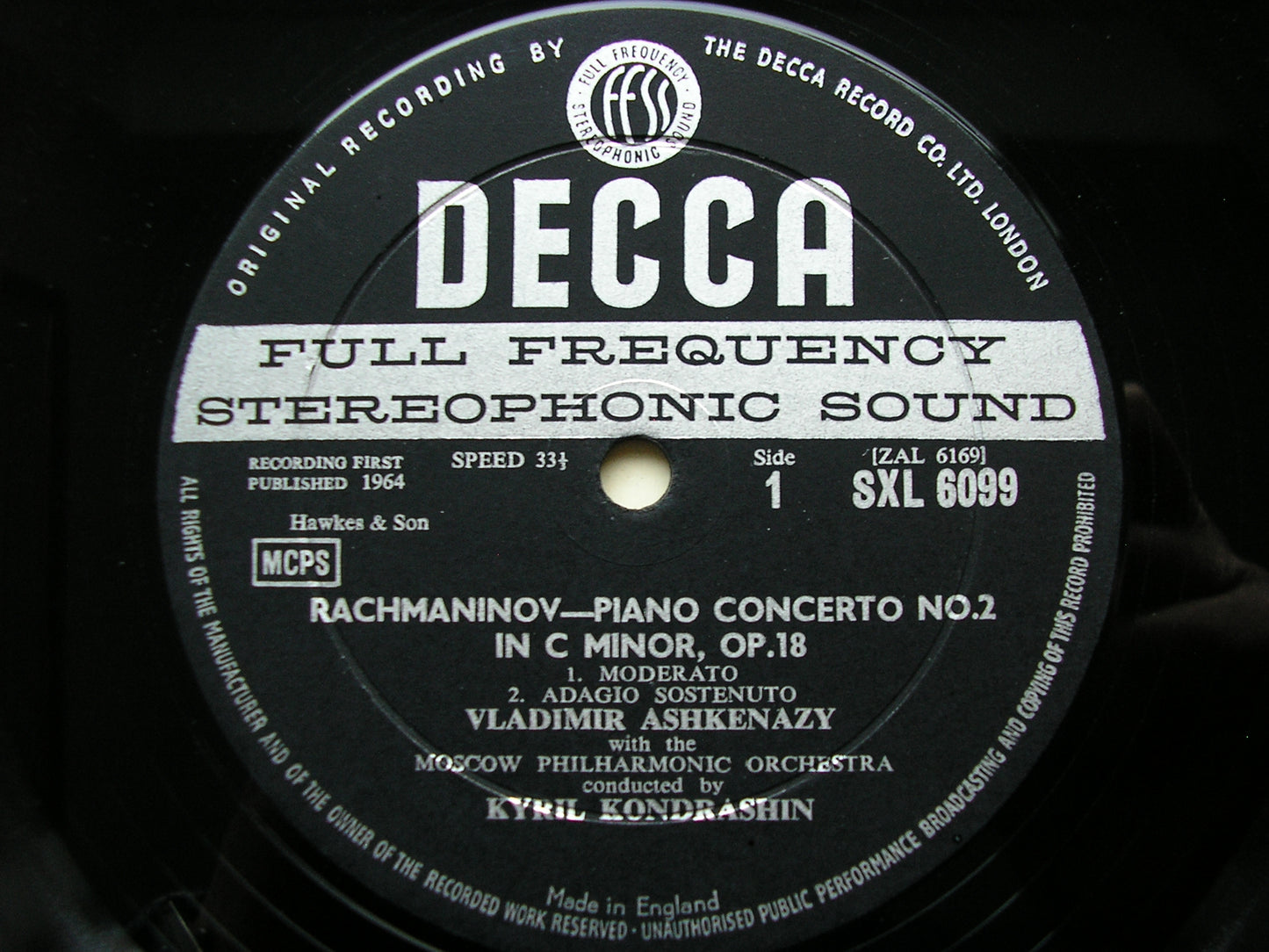 SXL 6099  RACHMANINOV: PIANO CONCERTO No.2 / ETUDES TABLEAUX     ASHKENAZY / MOSCOW PHILHARMONIC / KONDRASHIN     ED1